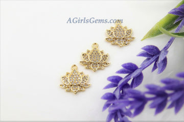 Tiny Lotus Flower Charm, 2 Pcs Gold Succulent Lotus Flower for Yoga Crystal Bracele, Necklace Pendant